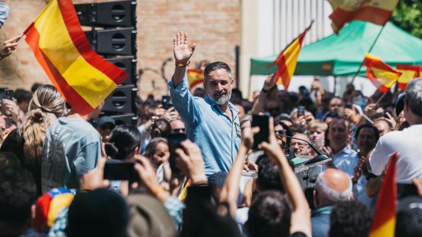 El líder de Vox, Santiago Abascal, en un mitin en Jaén.