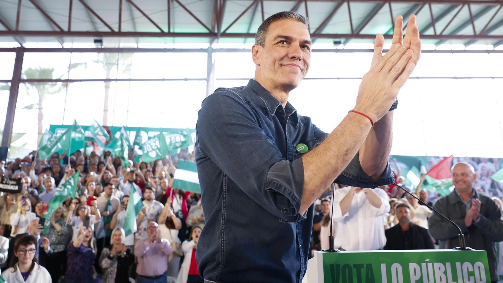 Pedro Sánchez, este viernes durante el mitin del PSOE en Cártama.