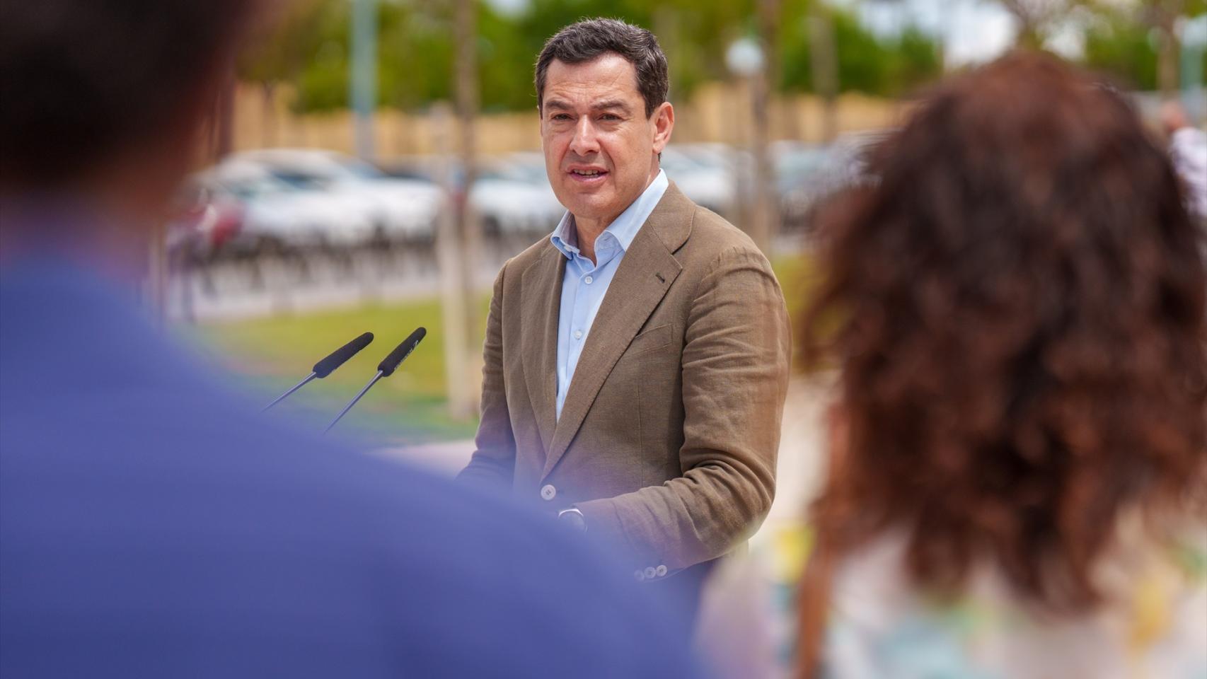 El presidente del PP de Andalucía y candidato a la reelección como presidente de la Junta, Juanma Moreno, este domingo.
