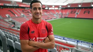 Lucas Vázquez, dans sa présentation en tant que joueur du Bayer Leverkusen.