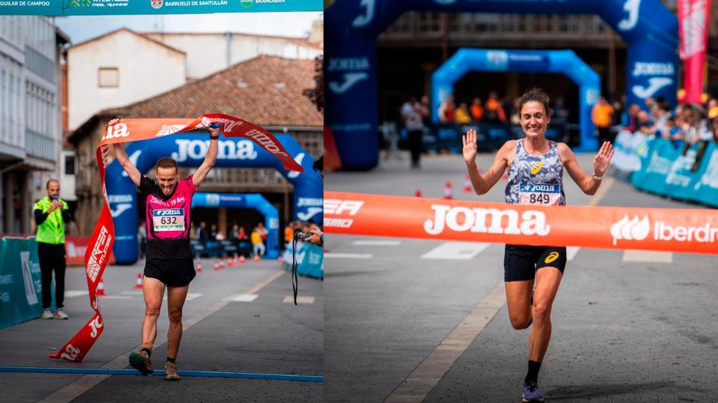Los campeones de España de Carreras de Montaña Classic, Jonatan Arobes y Nuria Gil, al término de las competiciones en la localidad palentina de Aguilar de Campoo