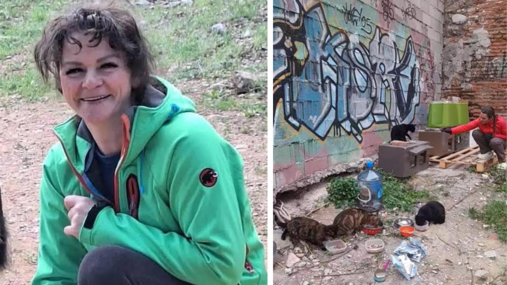Una imagen de Cristina y una colonia de gatos.