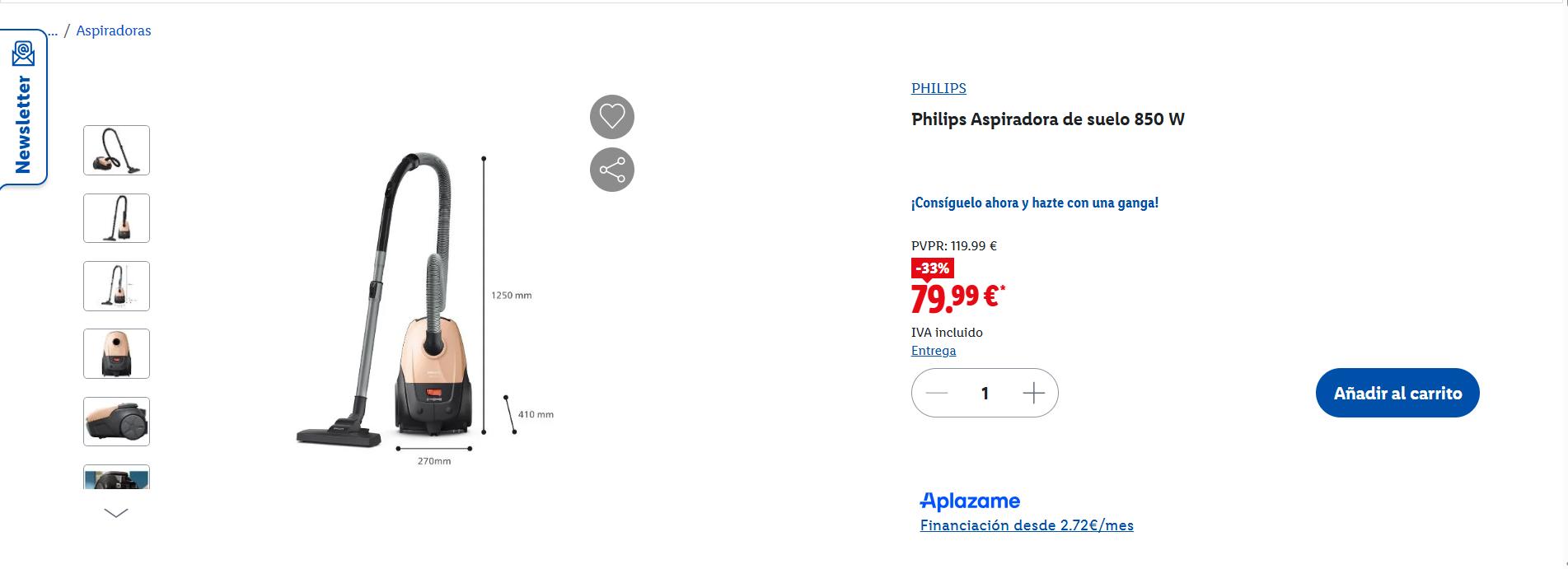 Philips Aspiradora de suelo 850 W.