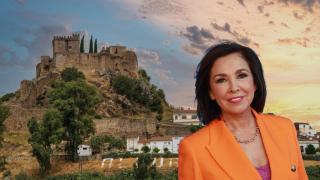 La presentadora Isabel Gemio y el castillo de Alburquerque en un montaje.