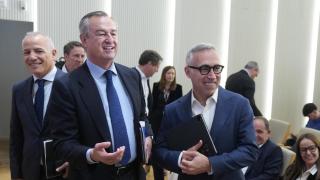 César González-Bueno y Marc Armengol, los CEOs saliente y entrante de Banco Sabadell, en la presentación de resultados del primer trimestre de 2026.