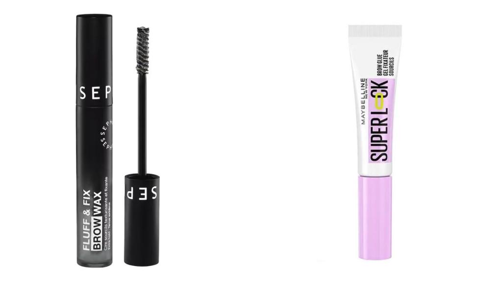 FLUFF & FIX BROW WAX de Sephora y el Super Lock de Maybelline New York.