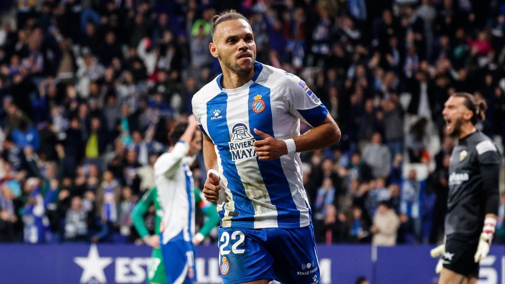 Martin Braithwaite celebra un gol con el Espanyol.