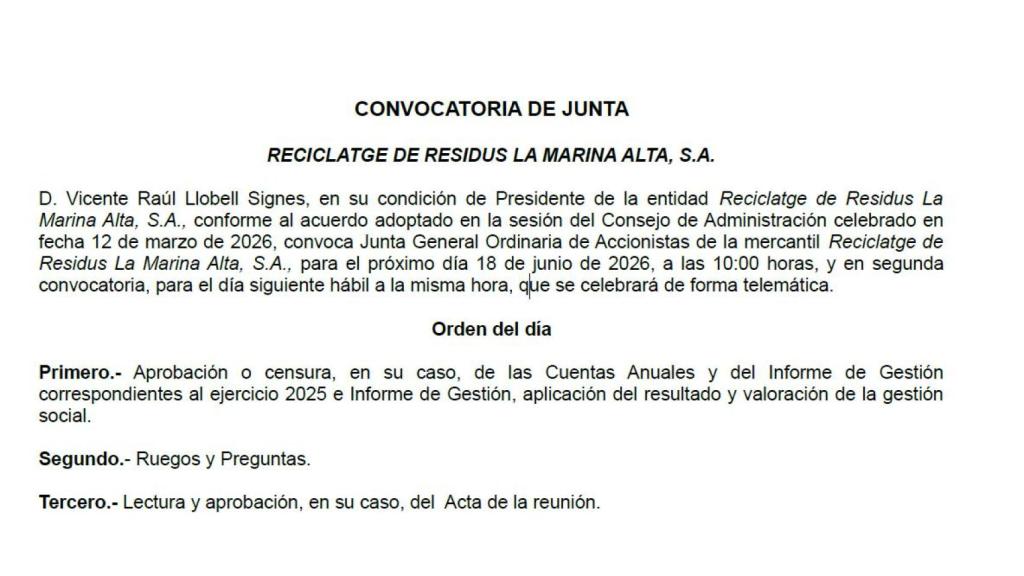 Junta de accionistas. EE