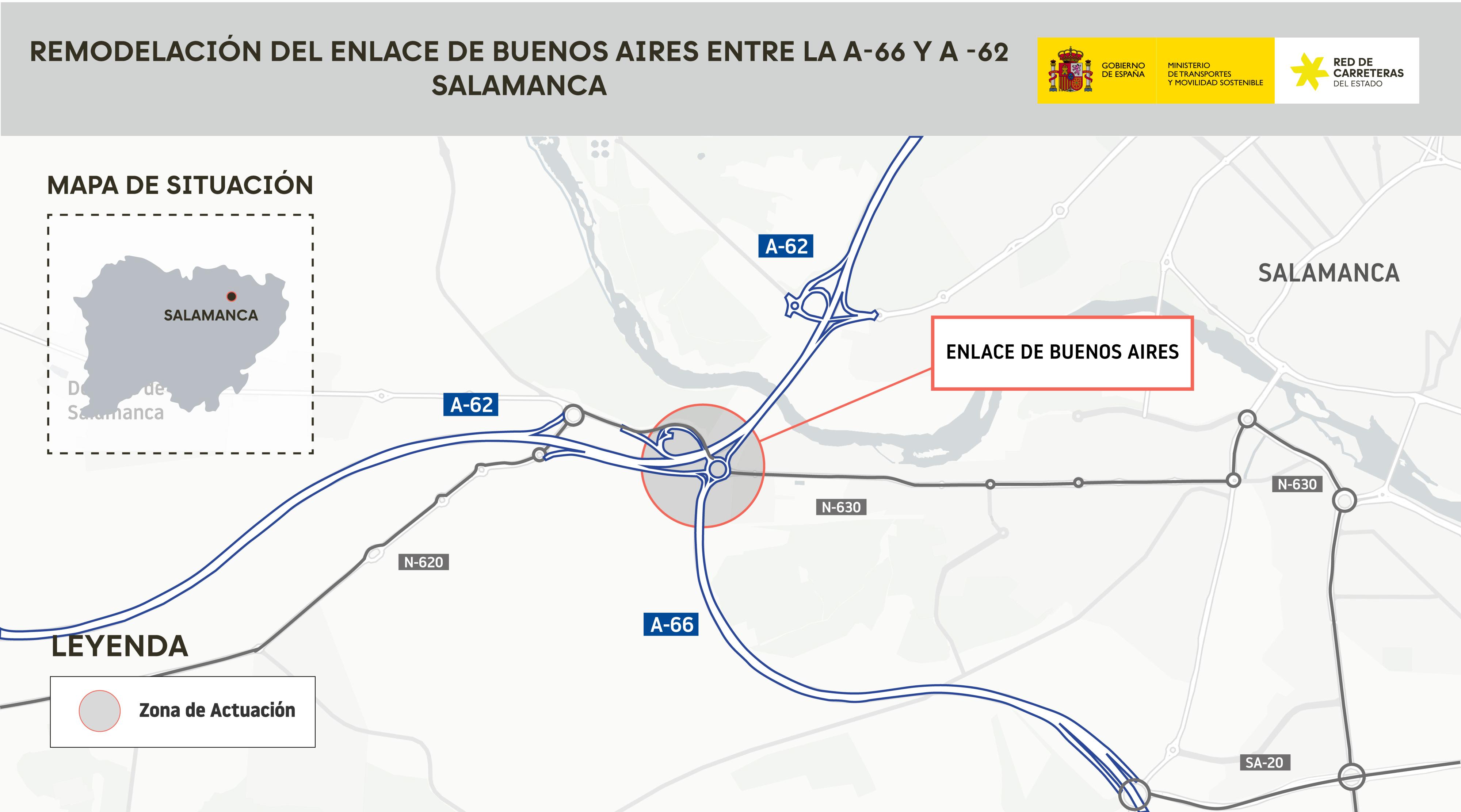 Imagen del mapa del futuro enlace de la A-66 con la A-62 a su paso por Salamanca.