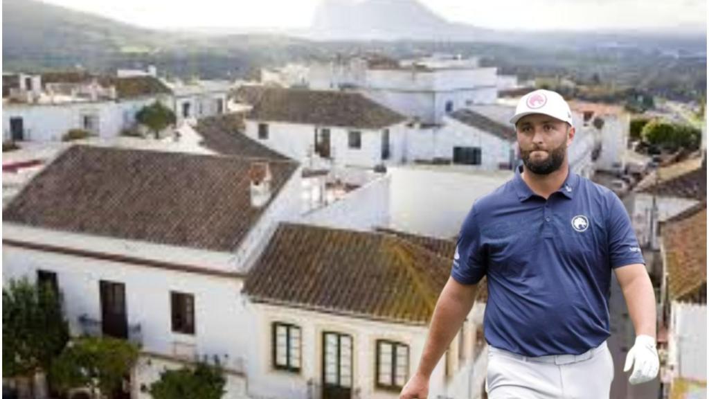 Montaje del pueblo de San Roque y Jon Rahm.