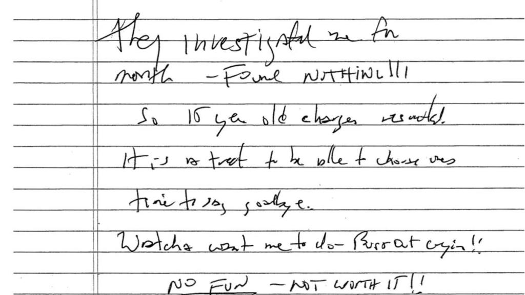 Presunta nota de suicidio de Jeffrey Epstein.