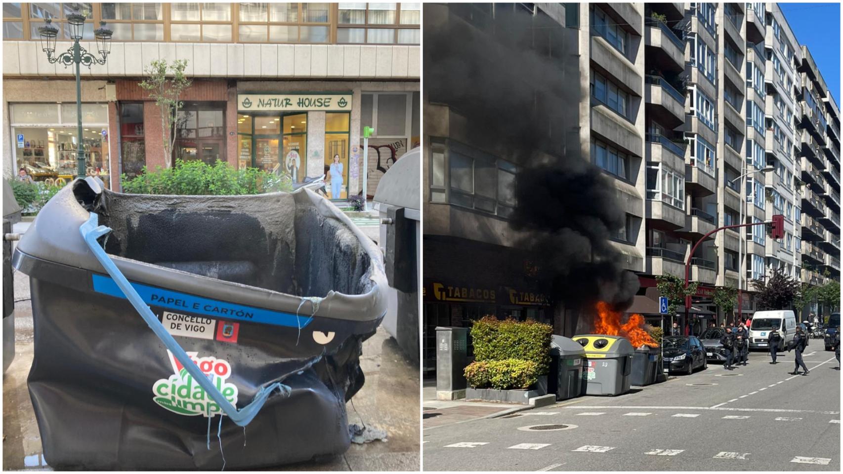 Imagen de los contenedores quemados.