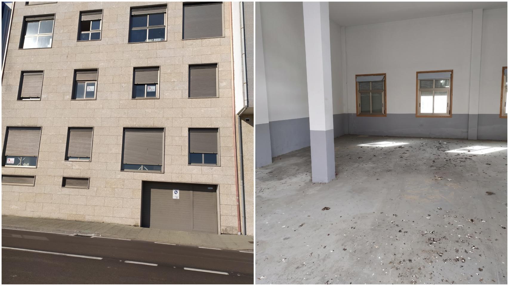 Exterior e interior del garaje que se subasta