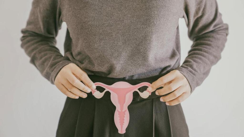 Una mujer sostiene el esquema de un útero.