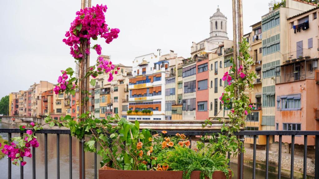 Vista de la Iglesia de Girona durante el temps de flors en primavera.