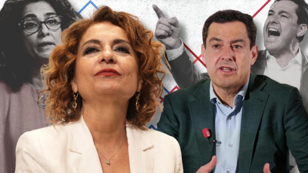 María Jesús Montero, candidata del PSOE de Andalucía, junto a Juanma Moreno, presidente de la Junta de Andalucía.