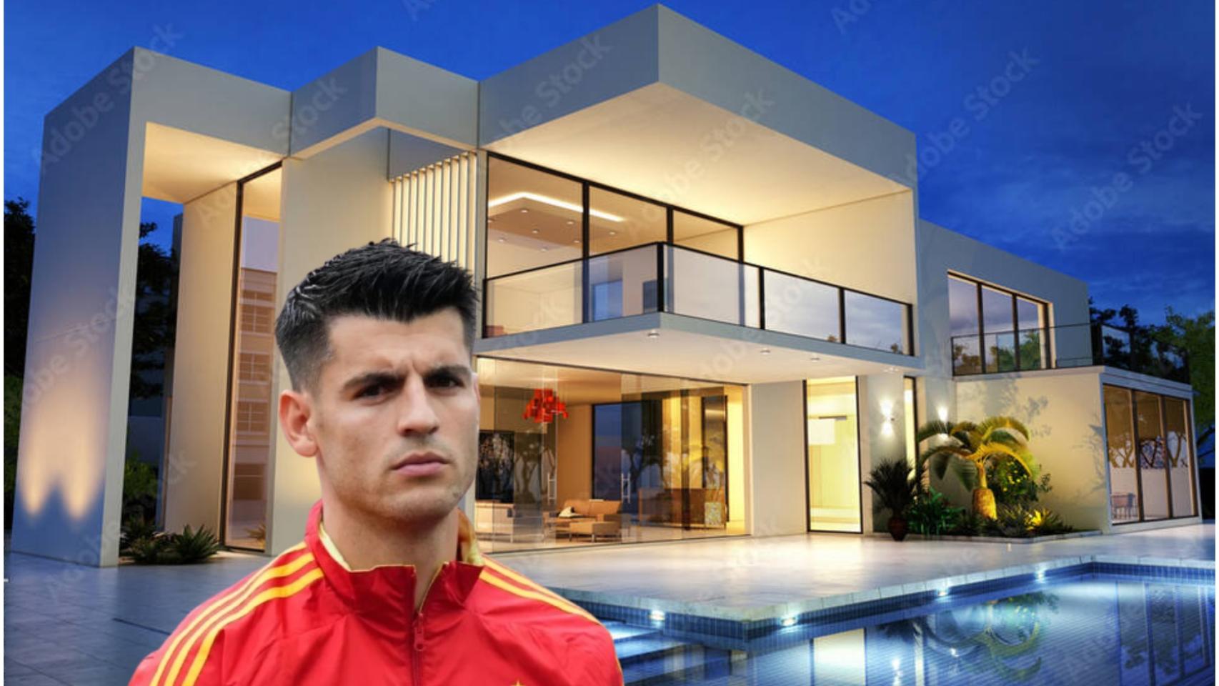 Montaje de Álvaro Morata y una lujosa casa.