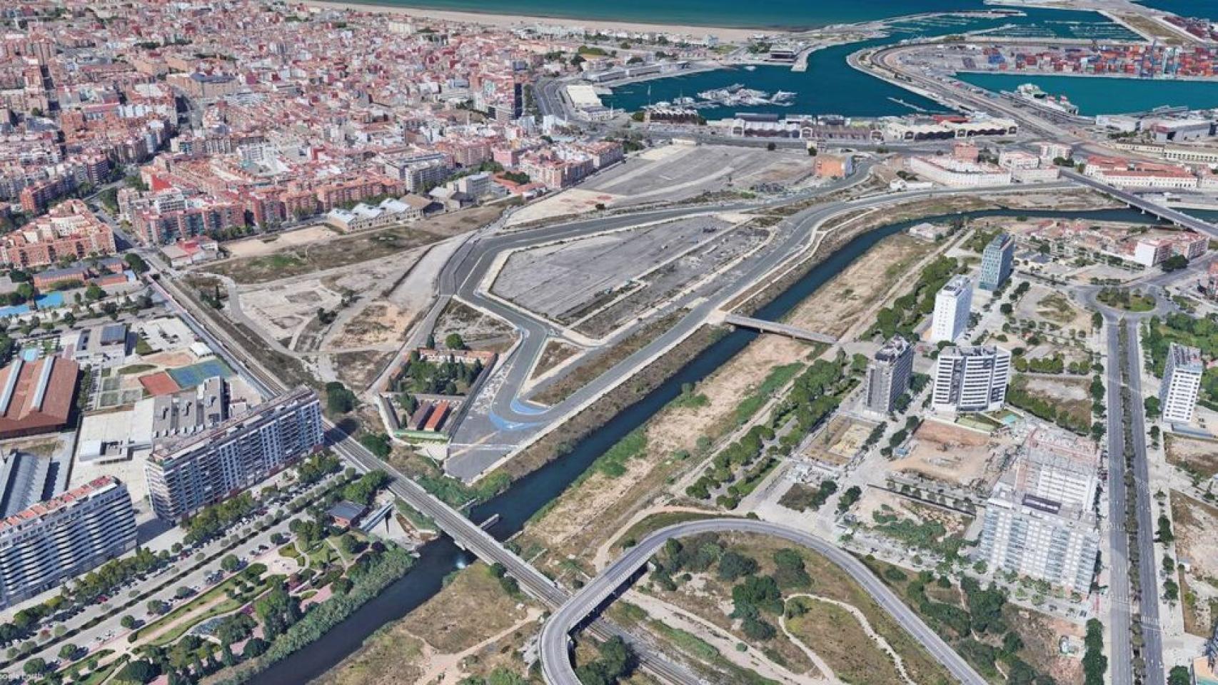 Vista aérea del antiguo trazado de F1 en el actual PAI del Grao. EE