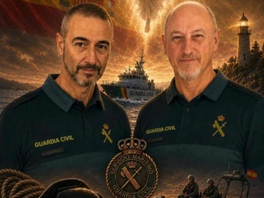 El capitán Jerónimo y el agente Germán del Servicio Marítimo de la Guardia Civil, fallecidos este viernes en Huelva, en un homenaje hecho por AUGC.