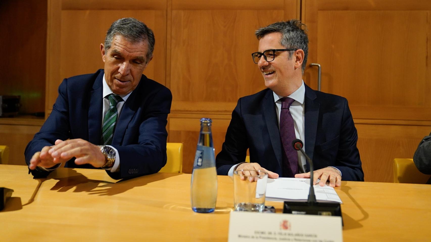 El ministro Bolaños, durante la inauguración de las jornadas que han reunido en Granada a los presidentes de los Tribunales de Instancia./