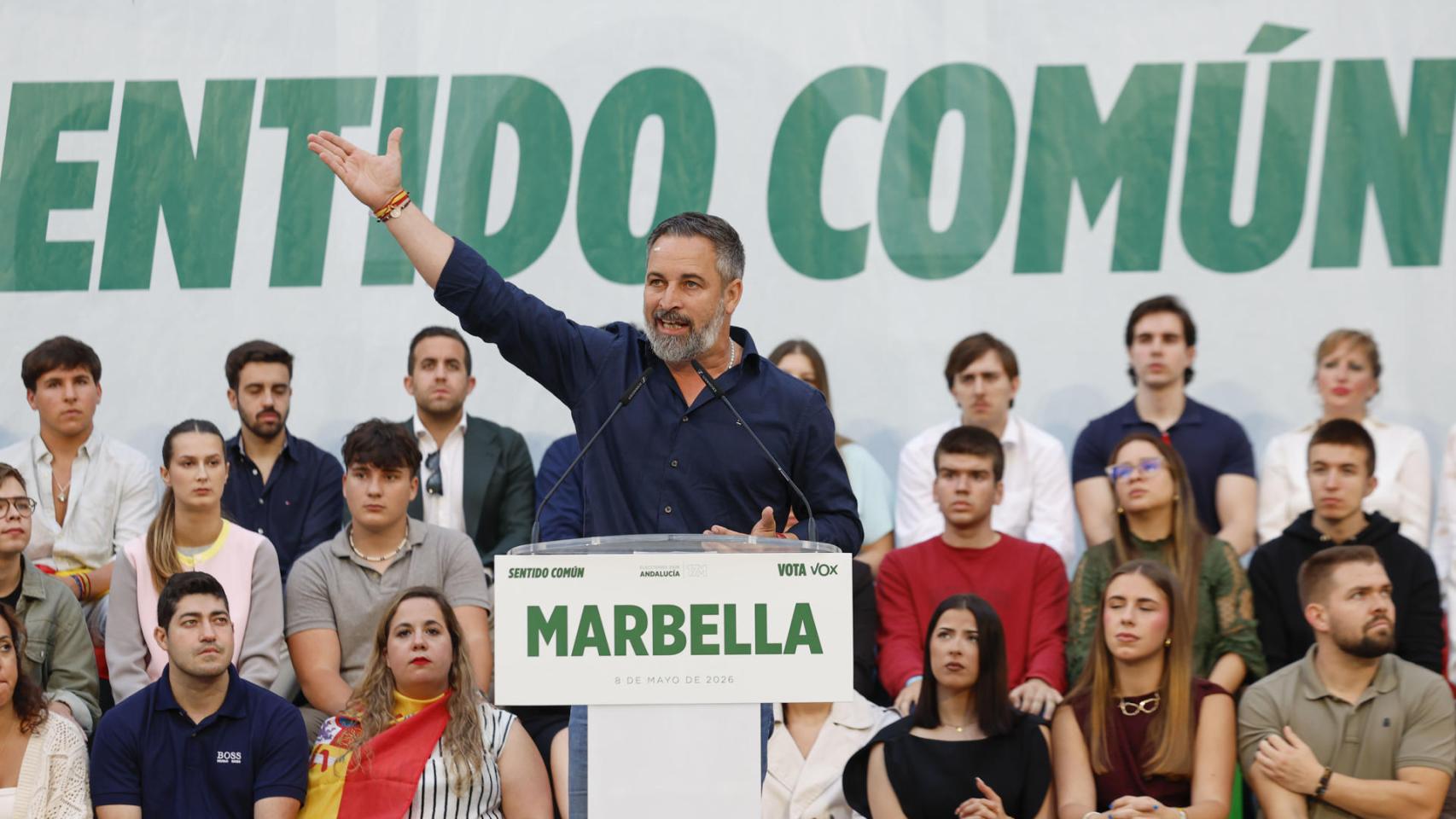 Un momento de la intervención de Santiago Abascal en Marbella. 