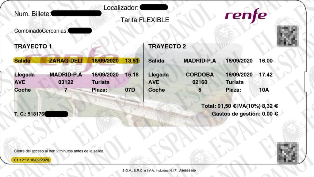 El nuevo billete de vuelta de una de las prostitutas que viajaron al Parador de Teruel para la fiesta con José Luis Ábalos