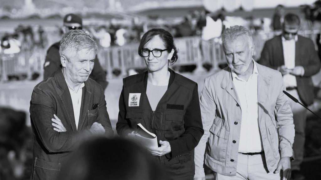 Marlaska, Mónica García y Ángel Víctor Torres, este domingo en Granadilla.
