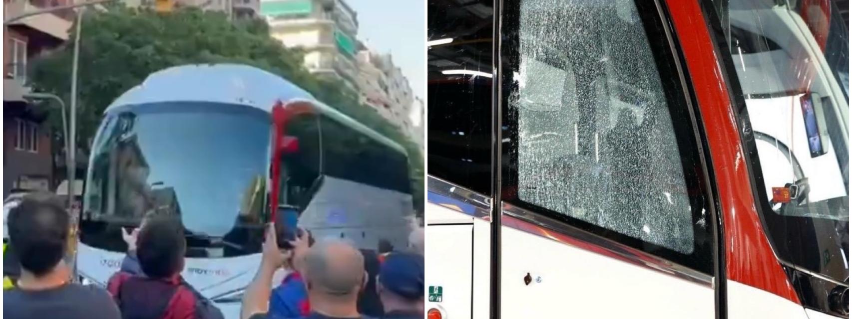 Así quedó el autobús del Real Madrid tras ser apedreado por aficionados del Barça