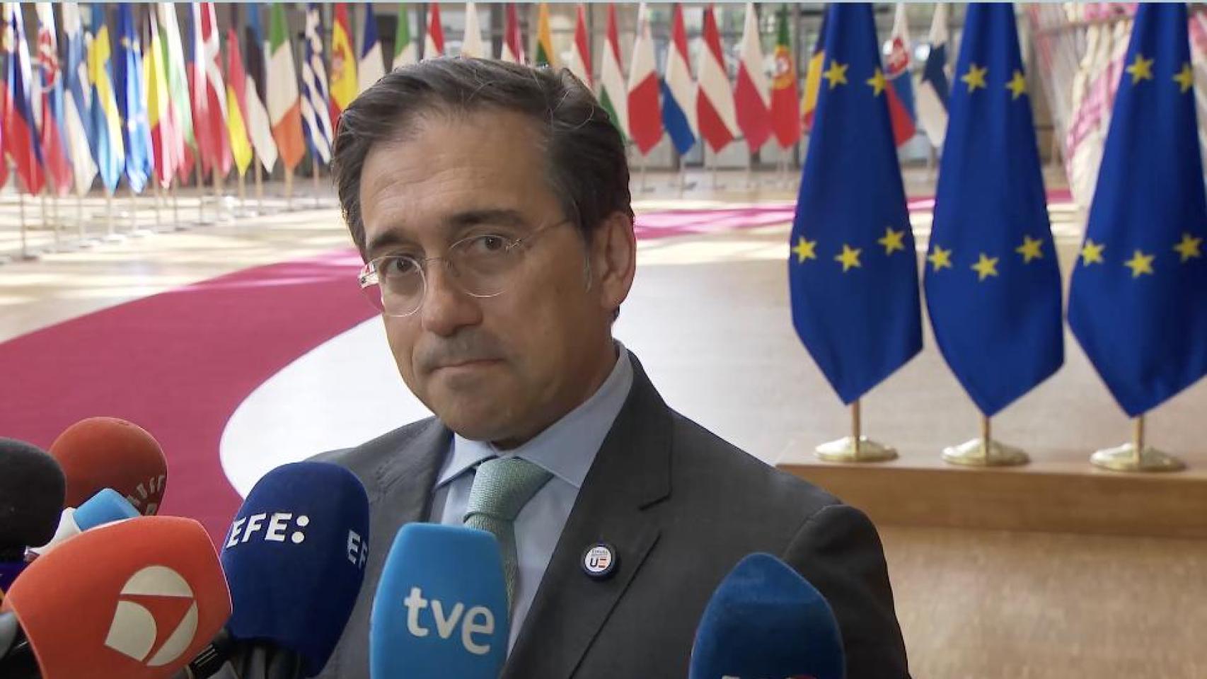 El ministro de Exteriores, José Manuel Albares, a su llegada este lunes al Consejo de Exteriores de la UE en Bruselas