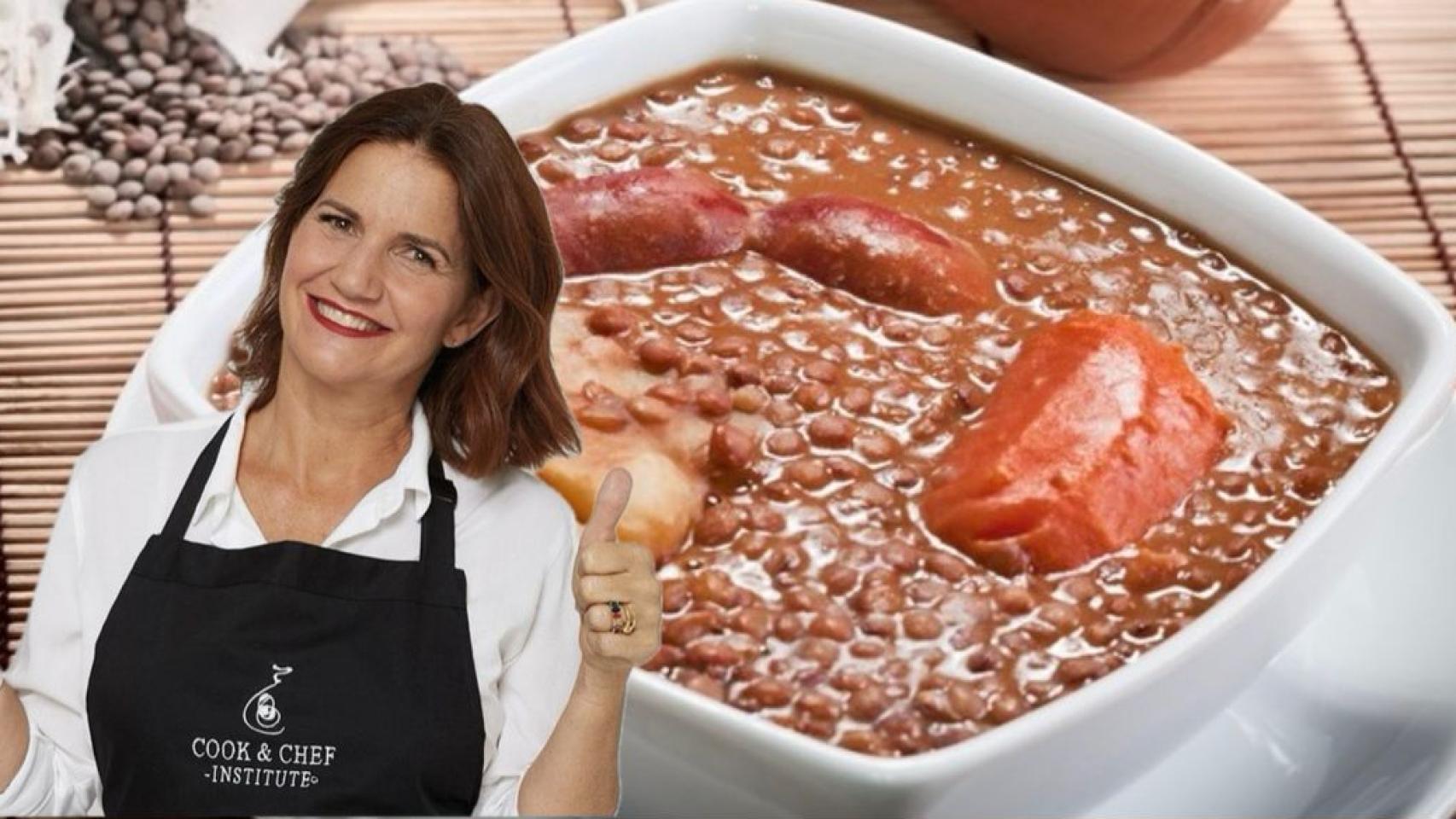Samantha Vallejo-Nágera junto a un plato de lentejas.