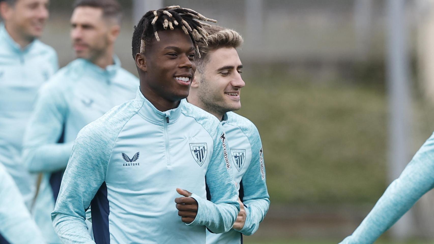 Nico Williams, en el entrenamiento del Athletic