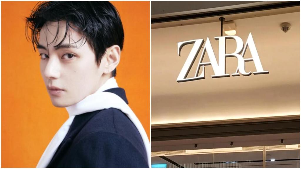 Kim Tae-hyung y la fachada de una tienda de Zara