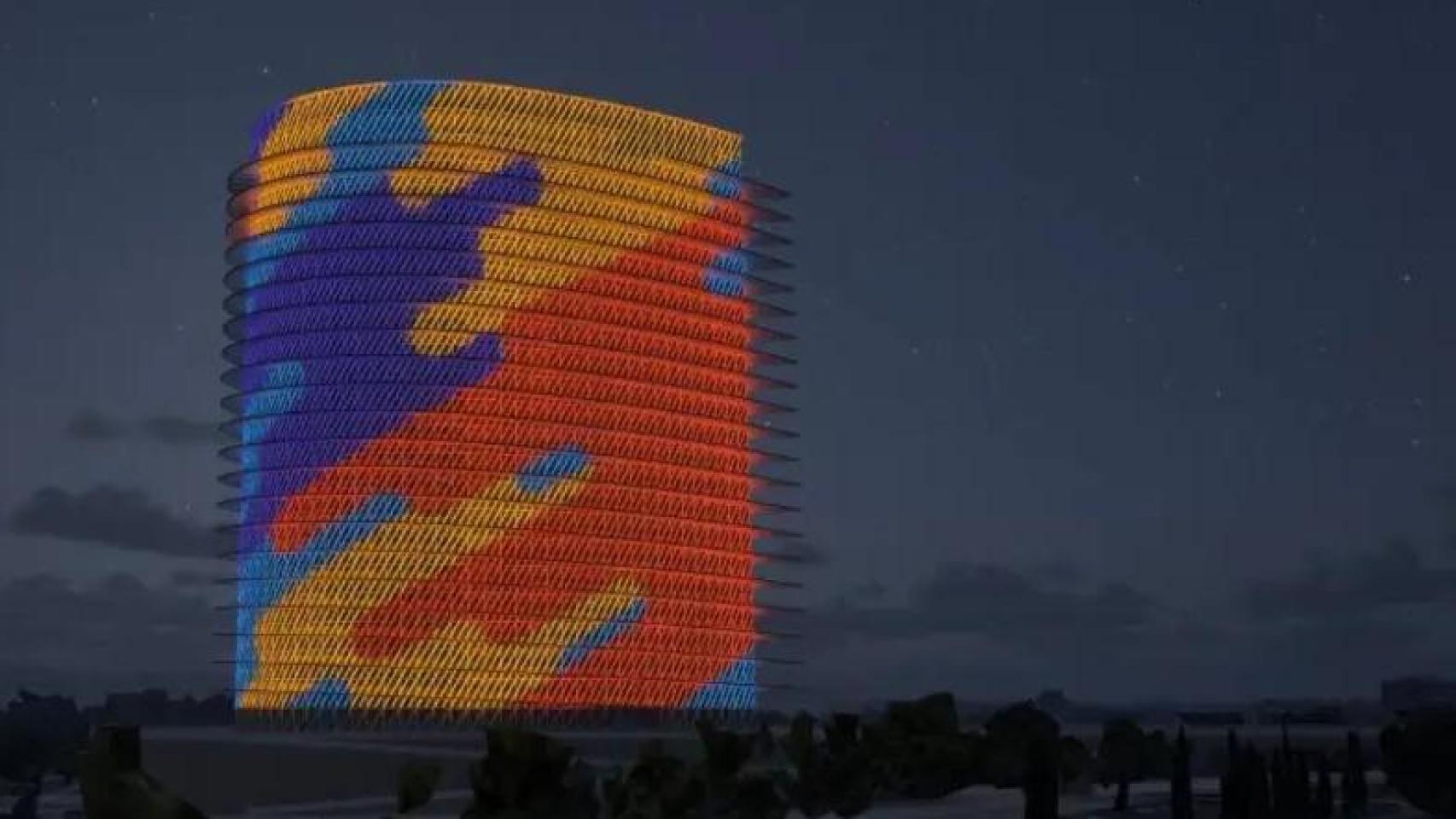Recreación de la iluminación exterior de la Torre del Agua