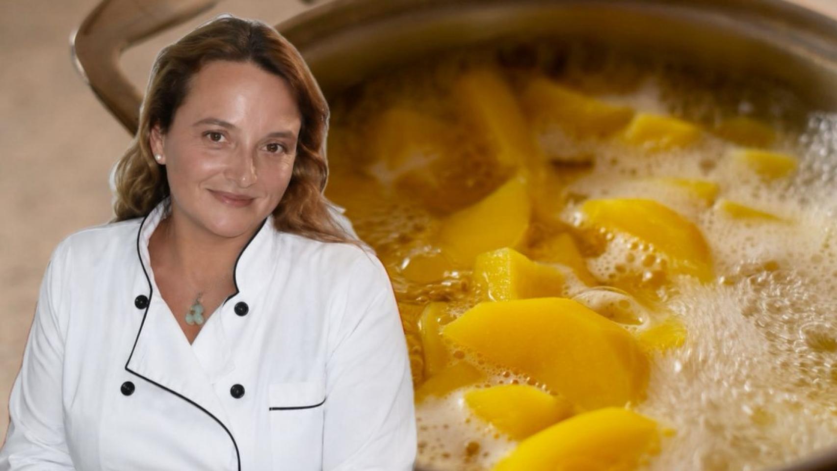 María José junto a unas patatas cocidas.