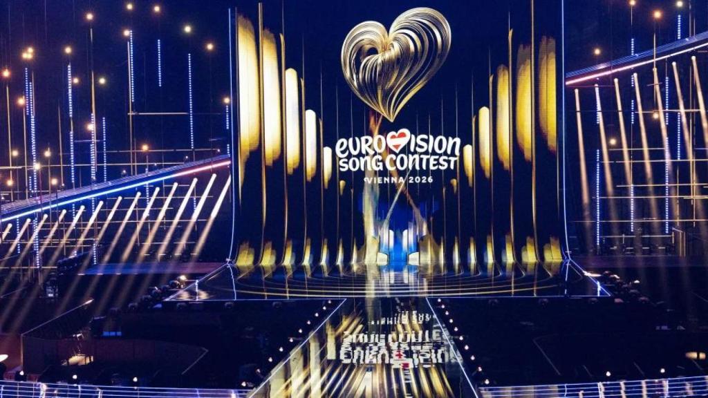 Un espectáculo de luces durante la inauguración oficial del escenario del Wiener Stadthalle, donde se celebrará la 70 edición del Festival de Eurovisión.
