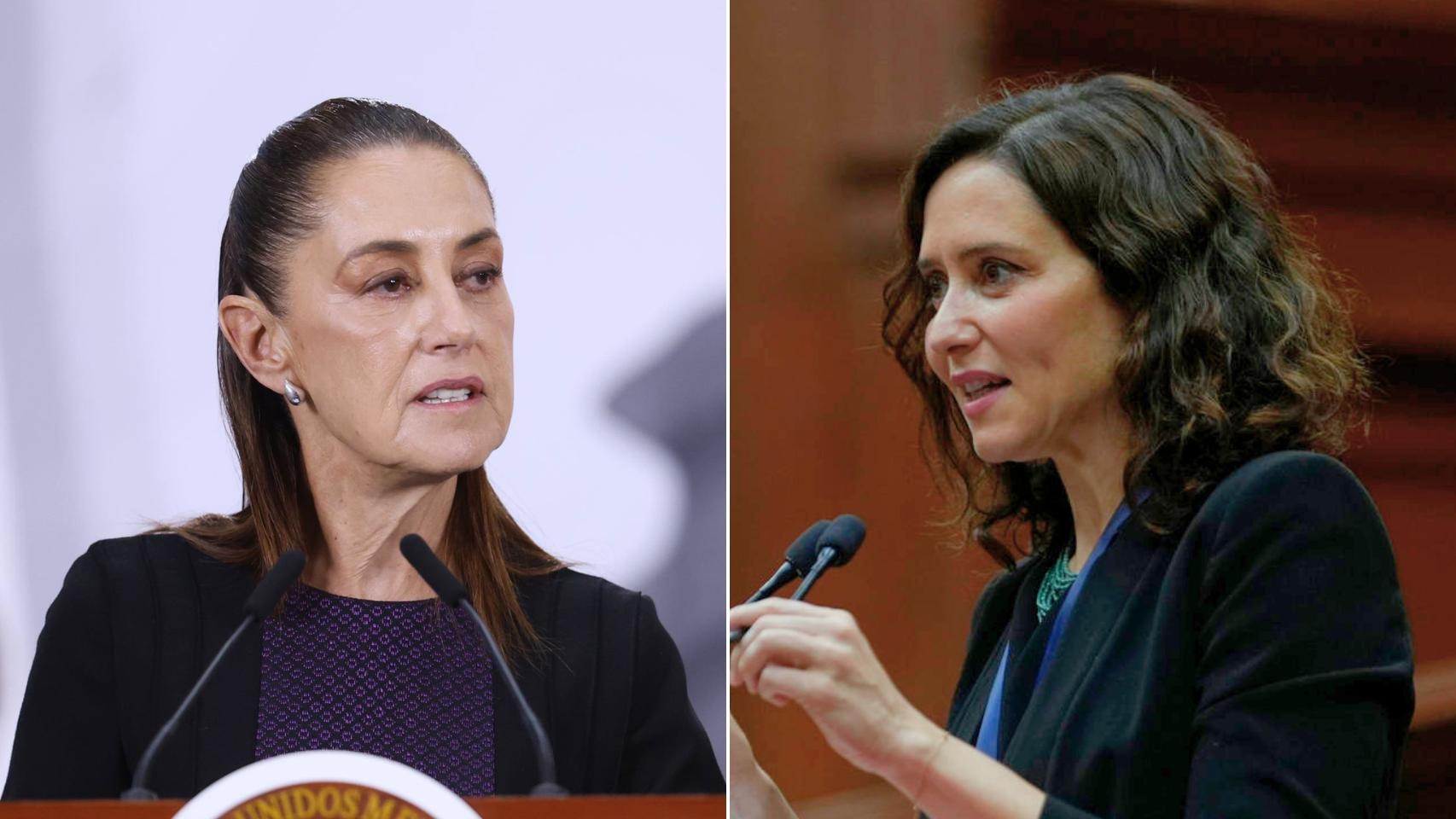 La presidenta de México, Claudia Sheinbaum, y la presidenta de la Comunidad de Madrid, Isabel Díaz Ayuso. Fotos: EFE