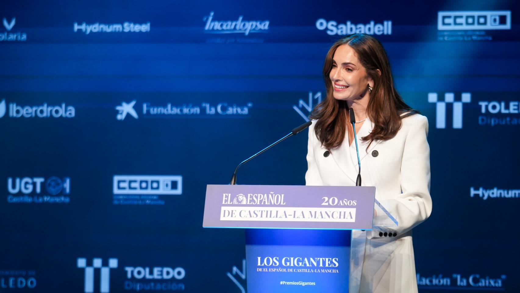 La modelo, durante su discurso en el evento.