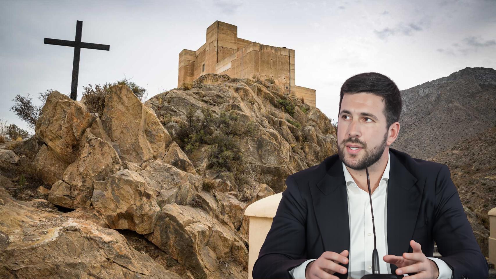 Montaje de una imagen de Enrique Riquelme y un paisaje de Cox.