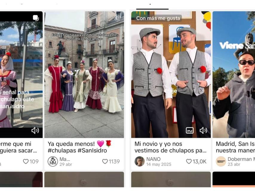 Varios vídeos sobre vestirse de San Isidro en Tiktok.