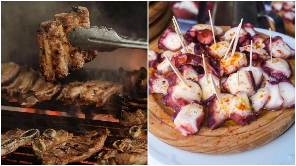 Churrasco y pulpo á feira