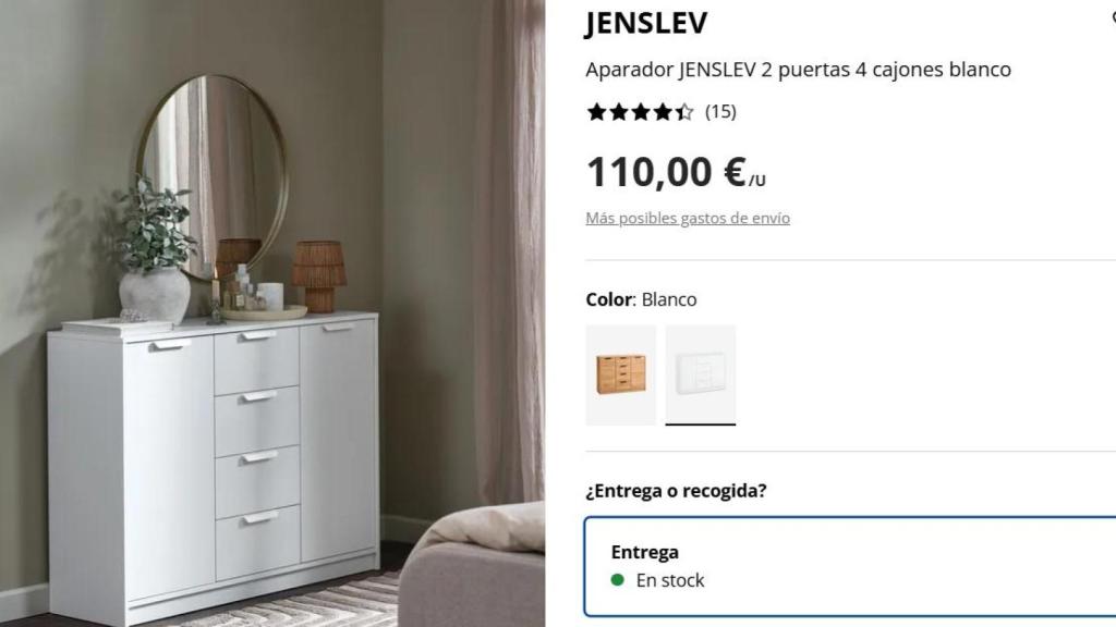 Aparador JENSLEV 2 puertas 4 cajones blanco.