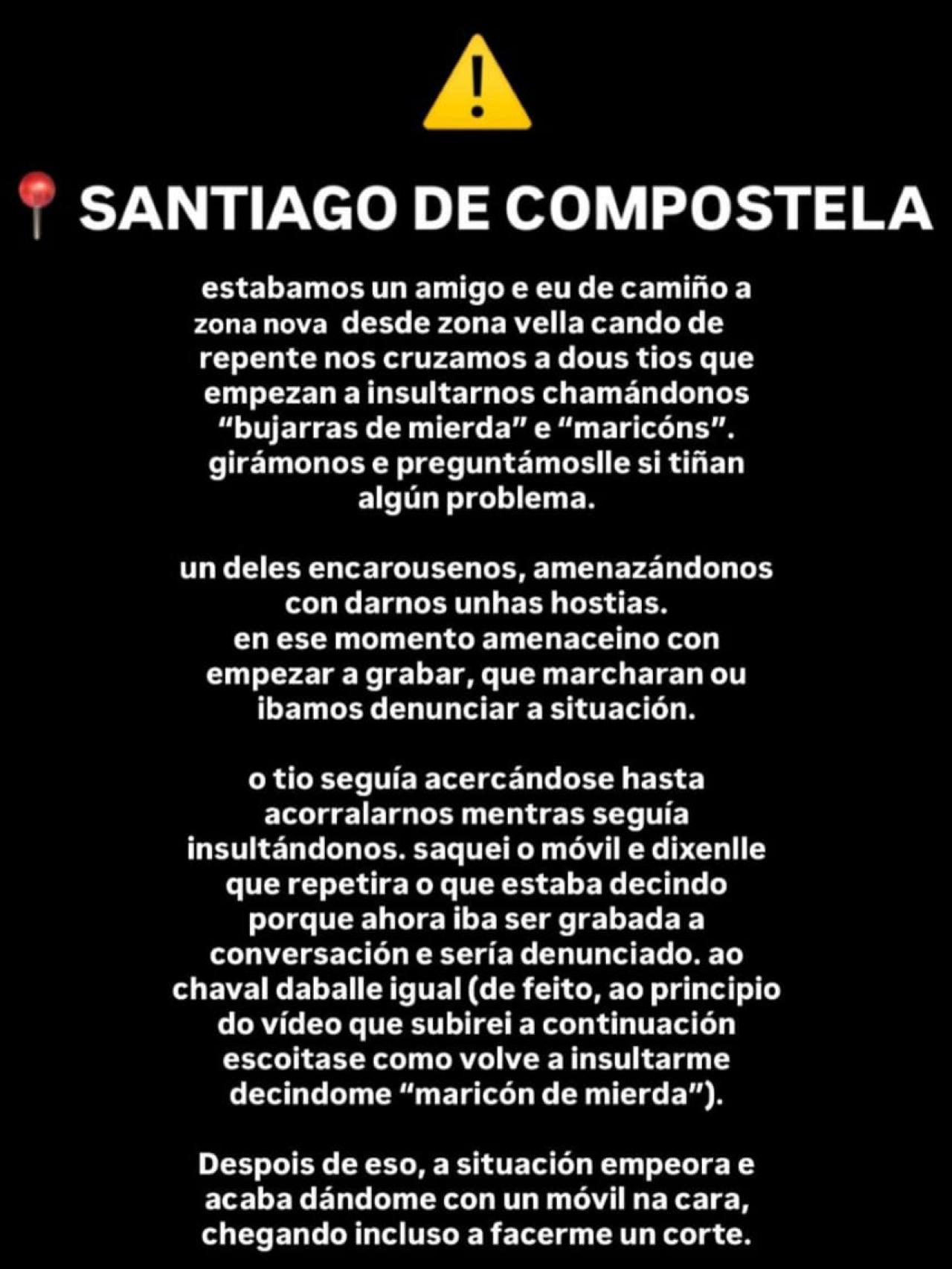 El texto compartido en redes por el denunciante.