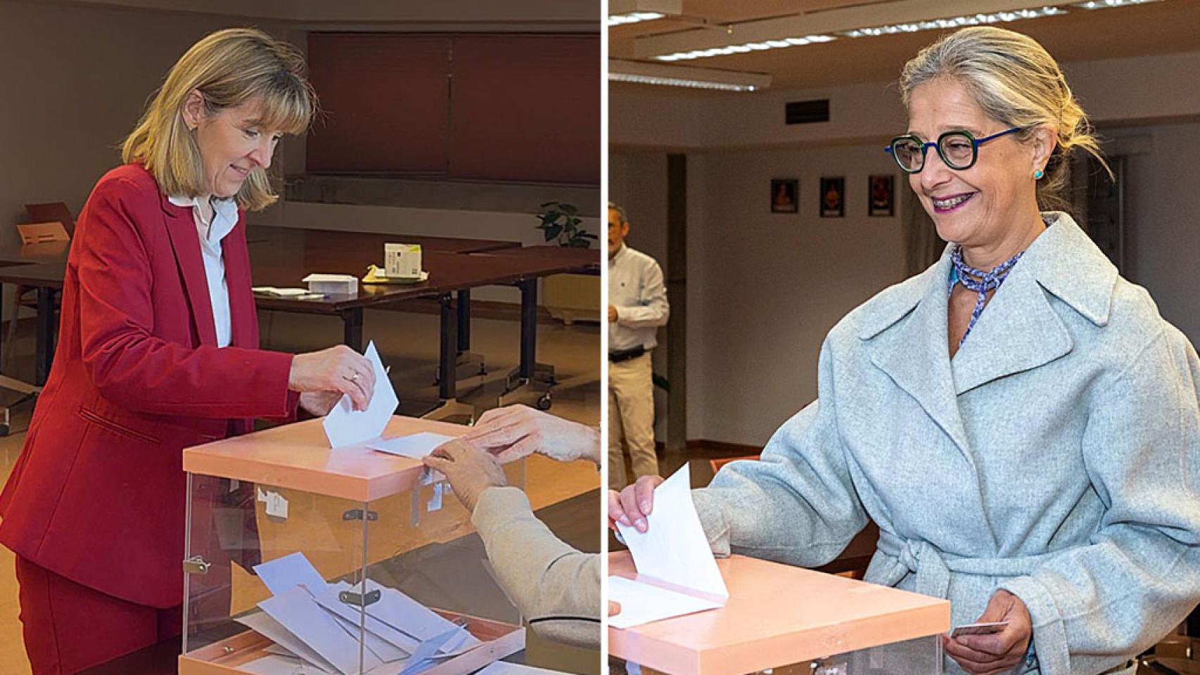 Carmen Camarero a la izquierda y Pilar Garcés, a la derecha, ejerciendo su derecho al voto.