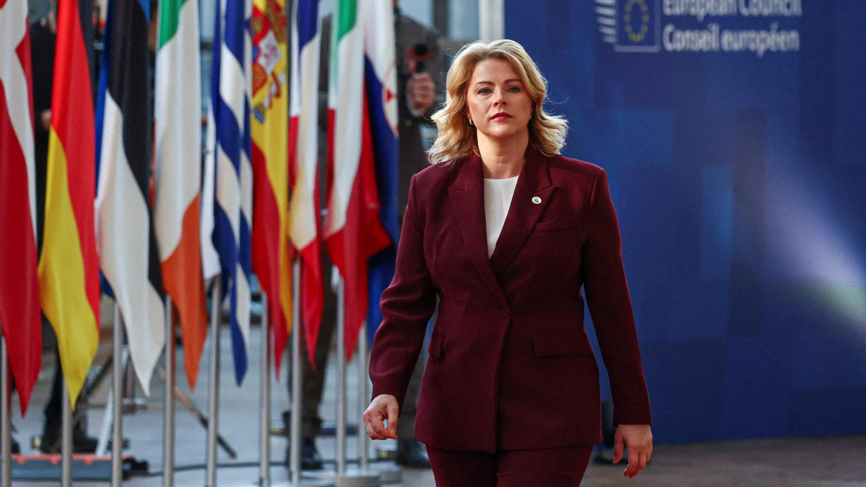 La primera ministra de Letonia , Evika Silina, llega a la cumbre de líderes de la Unión Europea en Bruselas, Bélgica, el 19 de marzo de 2026.