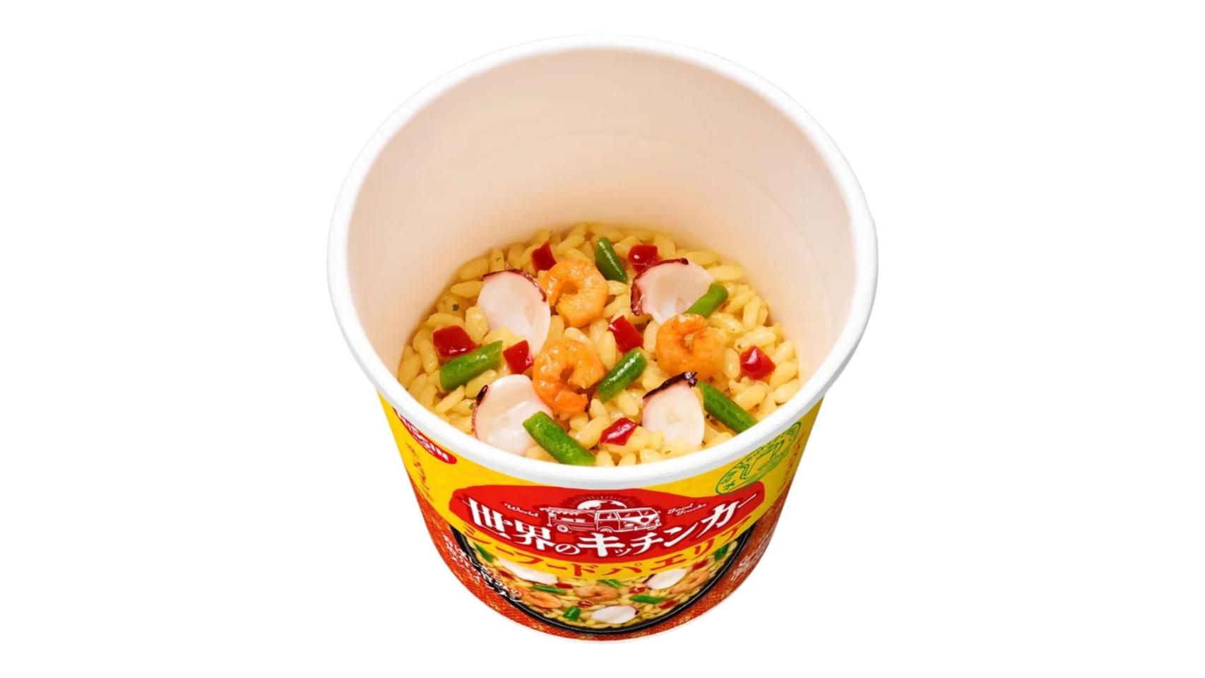 Una paella de marisco exprés con sabor japonés: la última apuesta de la compañía japonesa Nissin Foods. 