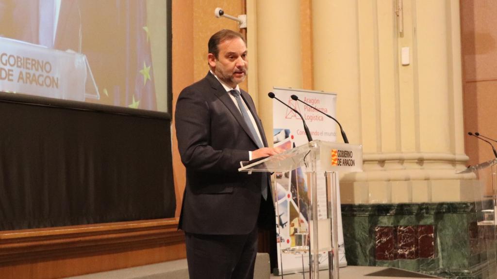 José Luis Ábalos, durante su intervención en la Jornada sobre Estrategia Logística Autopista Ferroviaria Algeciras-Zaragoza el 16 de abril de 2021.