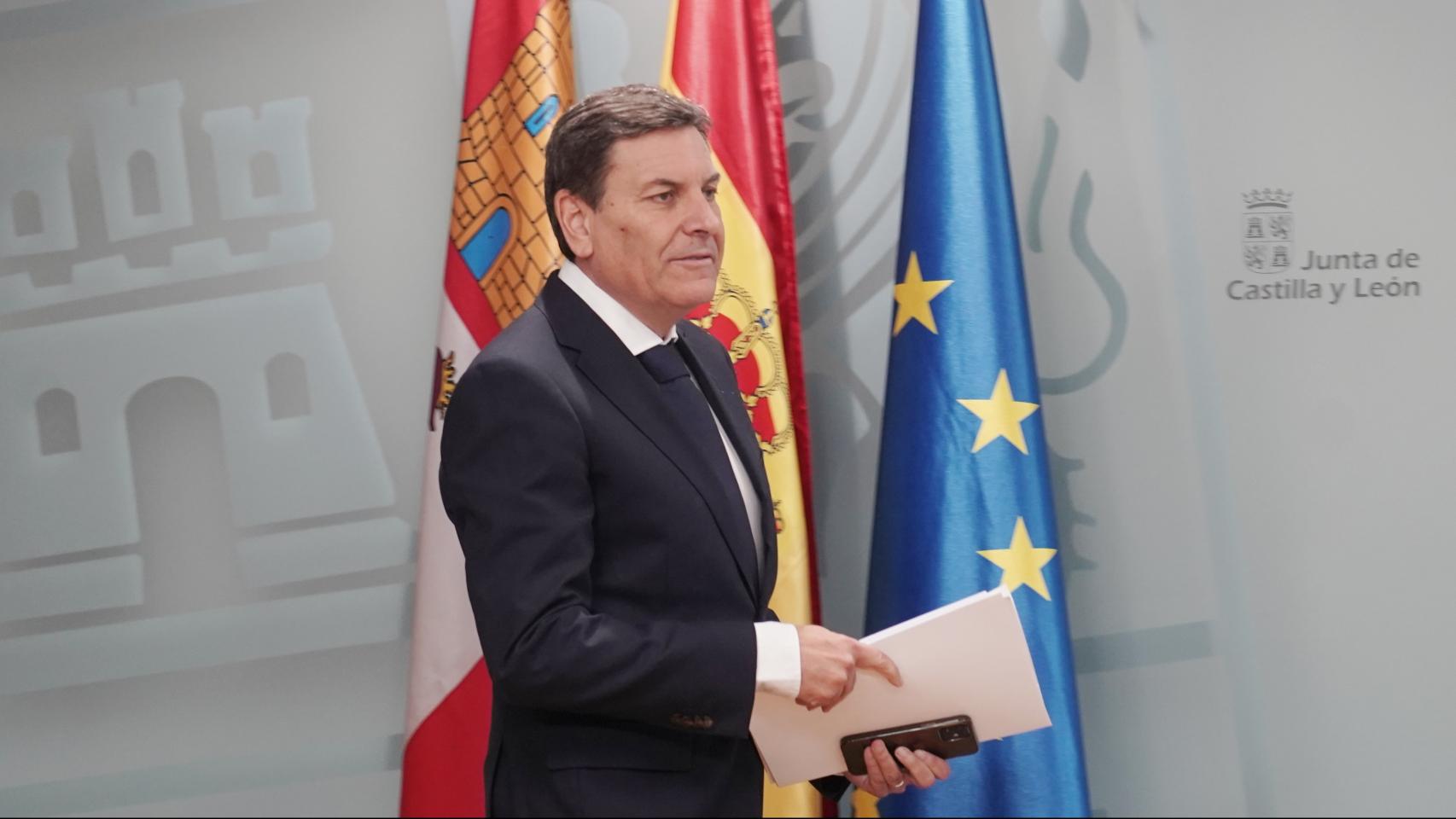 El portavoz de la Junta de Castilla y León, Carlos Fernández Carriedo, en la rueda de prensa posterior al Consejo de Gobierno de este jueves