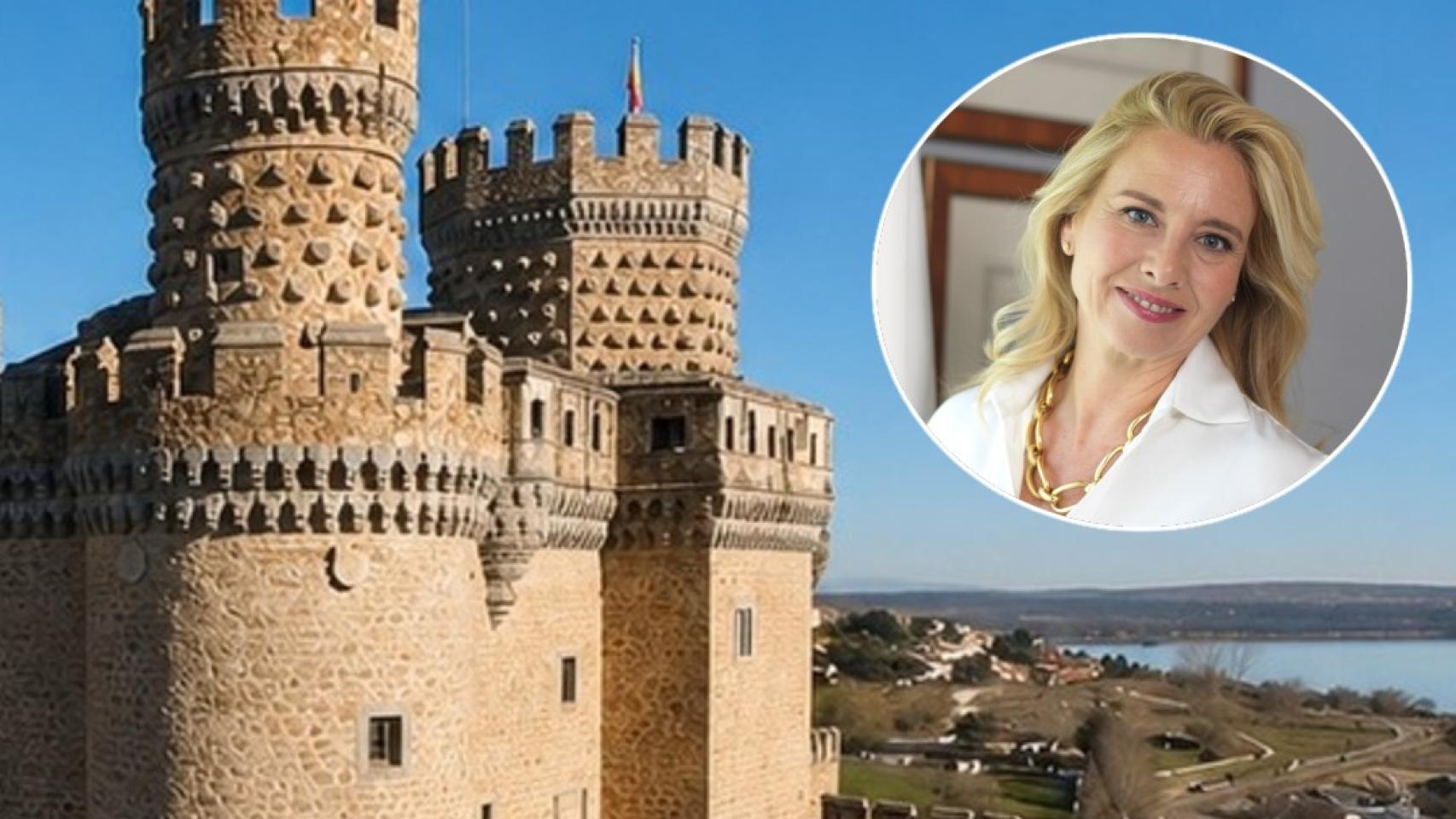 La duquesa del Infantado junto a una imagen del castillo en un fotomontaje de EL ESPAÑOL. 