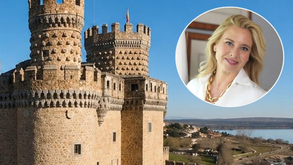 La duquesa del Infantado junto a una imagen del castillo en un fotomontaje de EL ESPAÑOL. 