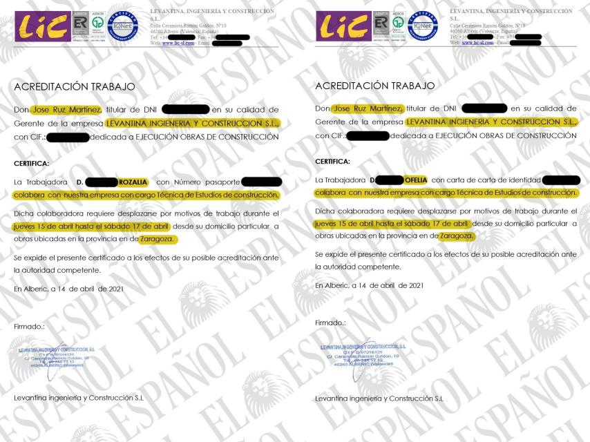 Los salvoconductos emitidos por Pepe Ruz a las prostitutas que viajaron a Zaragoza para la fiesta de José Luis Ábalos.